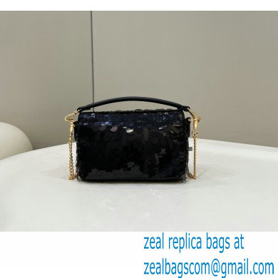 Fendi sequin and leather Iconic Baguette mini bag Black 2023