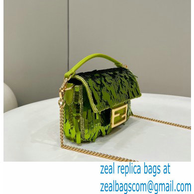 Fendi sequin and leather Iconic Baguette mini bag Green 2023 - Click Image to Close