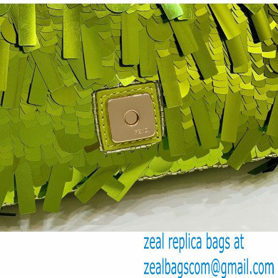 Fendi sequin and leather Iconic Baguette mini bag Green 2023 - Click Image to Close