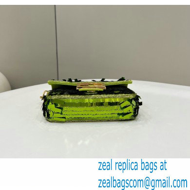 Fendi sequin and leather Iconic Baguette mini bag Green 2023