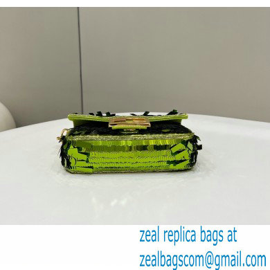 Fendi sequin and leather Iconic Baguette mini bag Green 2023 - Click Image to Close