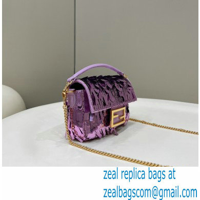 Fendi sequin and leather Iconic Baguette mini bag Lilac 2023 - Click Image to Close