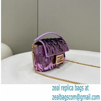 Fendi sequin and leather Iconic Baguette mini bag Lilac 2023