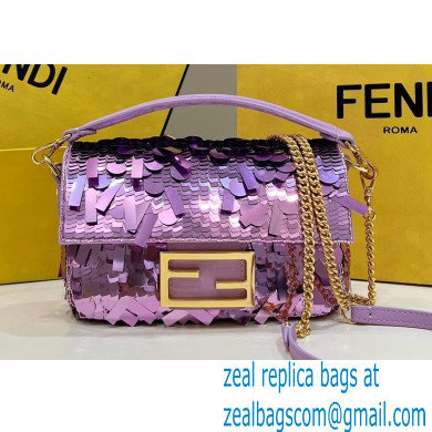 Fendi sequin and leather Iconic Baguette mini bag Lilac 2023