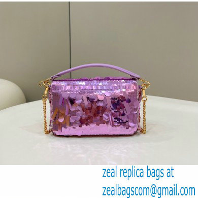 Fendi sequin and leather Iconic Baguette mini bag Lilac 2023 - Click Image to Close