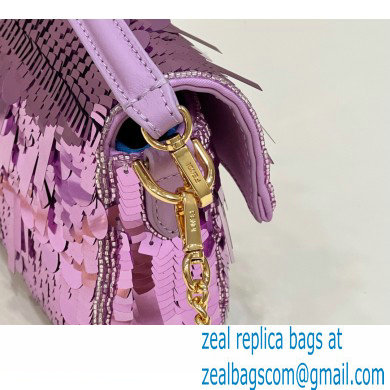 Fendi sequin and leather Iconic Baguette mini bag Lilac 2023