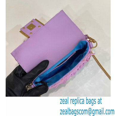 Fendi sequin and leather Iconic Baguette mini bag Lilac 2023