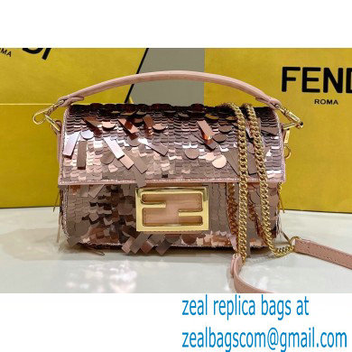 Fendi sequin and leather Iconic Baguette mini bag Pink 2023 - Click Image to Close