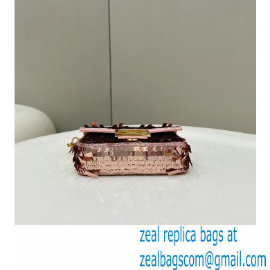 Fendi sequin and leather Iconic Baguette mini bag Pink 2023 - Click Image to Close