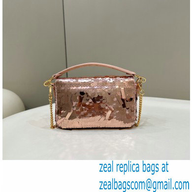 Fendi sequin and leather Iconic Baguette mini bag Pink 2023 - Click Image to Close