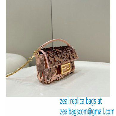 Fendi sequin and leather Iconic Baguette mini bag Pink 2023