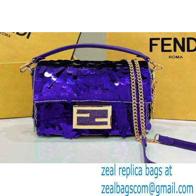 Fendi sequin and leather Iconic Baguette mini bag Purple 2023