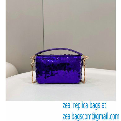 Fendi sequin and leather Iconic Baguette mini bag Purple 2023