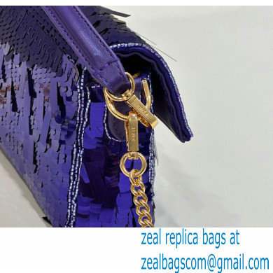 Fendi sequin and leather Iconic Baguette mini bag Purple 2023 - Click Image to Close