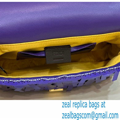 Fendi sequin and leather Iconic Baguette mini bag Purple 2023 - Click Image to Close