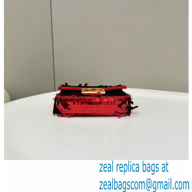 Fendi sequin and leather Iconic Baguette mini bag Red 2023