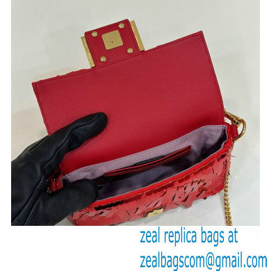 Fendi sequin and leather Iconic Baguette mini bag Red 2023