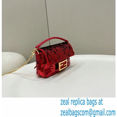 Fendi sequin and leather Iconic Baguette mini bag Red 2023 - Click Image to Close
