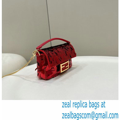 Fendi sequin and leather Iconic Baguette mini bag Red 2023