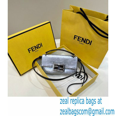 Fendi sequin and leather Iconic Baguette mini bag Silver 2023 - Click Image to Close