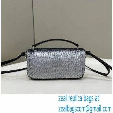 Fendi sequin and leather Iconic Baguette mini bag Silver 2023