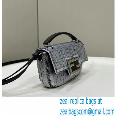 Fendi sequin and leather Iconic Baguette mini bag Silver 2023 - Click Image to Close