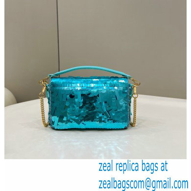 Fendi sequin and leather Iconic Baguette mini bag Turquoise Blue 2023