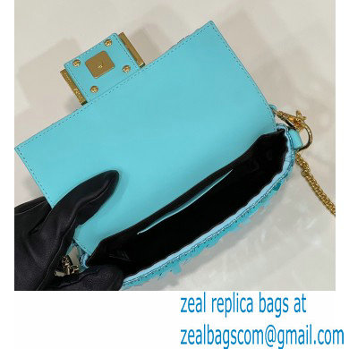 Fendi sequin and leather Iconic Baguette mini bag Turquoise Blue 2023