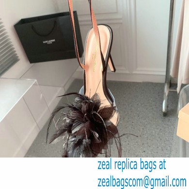 Gianvito Rossi Heel 10.5cm YNEZ Sandals Black with flower in satin and feathers 2023 - Click Image to Close