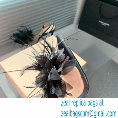 Gianvito Rossi Heel 10.5cm YNEZ Sandals Black with flower in satin and feathers 2023 - Click Image to Close