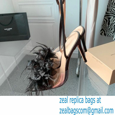 Gianvito Rossi Heel 10.5cm YNEZ Sandals Black with flower in satin and feathers 2023 - Click Image to Close