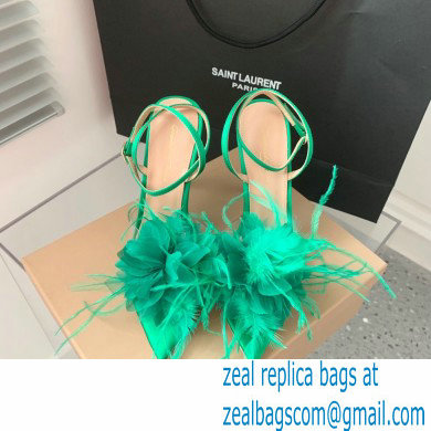 Gianvito Rossi Heel 10.5cm YNEZ Sandals Green with flower in satin and feathers 2023