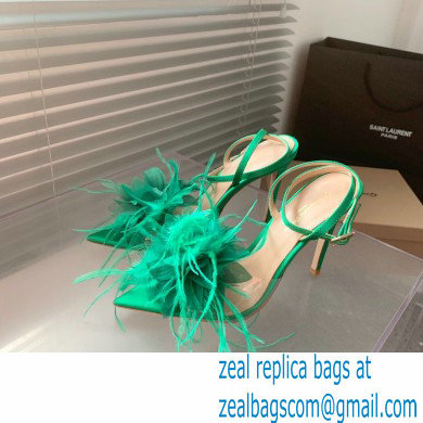 Gianvito Rossi Heel 10.5cm YNEZ Sandals Green with flower in satin and feathers 2023