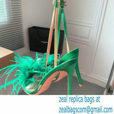 Gianvito Rossi Heel 10.5cm YNEZ Sandals Green with flower in satin and feathers 2023