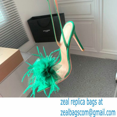 Gianvito Rossi Heel 10.5cm YNEZ Sandals Green with flower in satin and feathers 2023