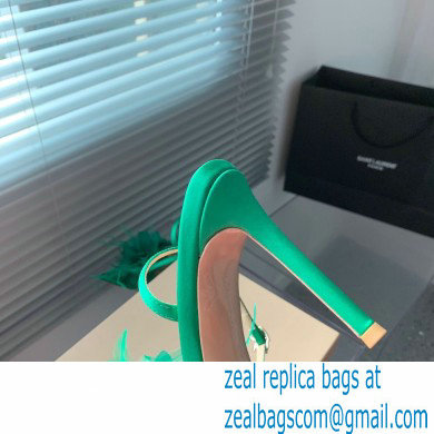 Gianvito Rossi Heel 10.5cm YNEZ Sandals Green with flower in satin and feathers 2023