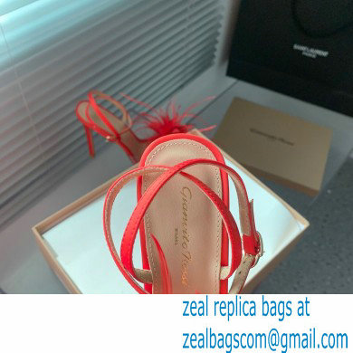 Gianvito Rossi Heel 10.5cm YNEZ Sandals Red with flower in satin and feathers 2023 - Click Image to Close