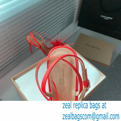 Gianvito Rossi Heel 10.5cm YNEZ Sandals Red with flower in satin and feathers 2023