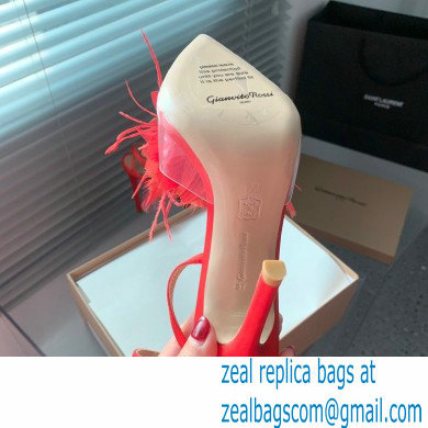 Gianvito Rossi Heel 10.5cm YNEZ Sandals Red with flower in satin and feathers 2023