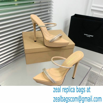 Gianvito Rossi Heel 13cm Platform 3.5cm CANNES Sandals Beige with crystals 2023 - Click Image to Close