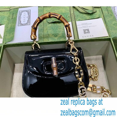 Gucci Bamboo 1947 mini top handle bag 724641 in Patent Leather Black 2023