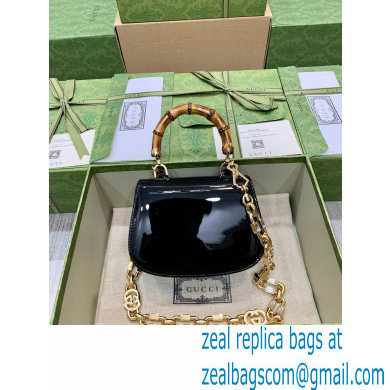 Gucci Bamboo 1947 mini top handle bag 724641 in Patent Leather Black 2023