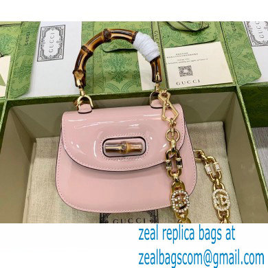 Gucci Bamboo 1947 mini top handle bag 724641 in Patent Leather Light Pink 2023