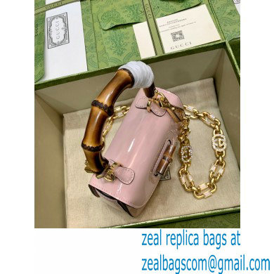 Gucci Bamboo 1947 mini top handle bag 724641 in Patent Leather Light Pink 2023
