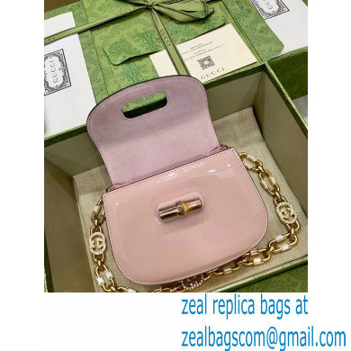 Gucci Bamboo 1947 mini top handle bag 724641 in Patent Leather Light Pink 2023