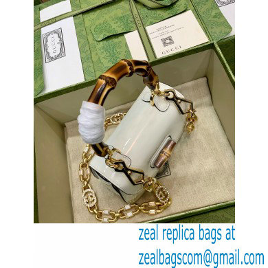Gucci Bamboo 1947 mini top handle bag 724641 in Patent Leather White 2023