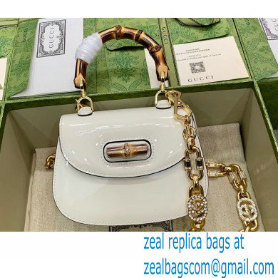Gucci Bamboo 1947 mini top handle bag 724641 in Patent Leather White 2023