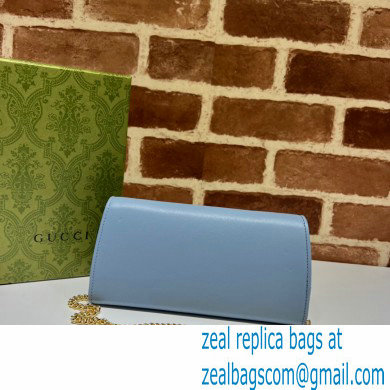 Gucci Blondie continental chain wallet 725215 in Leather Light Blue 2023