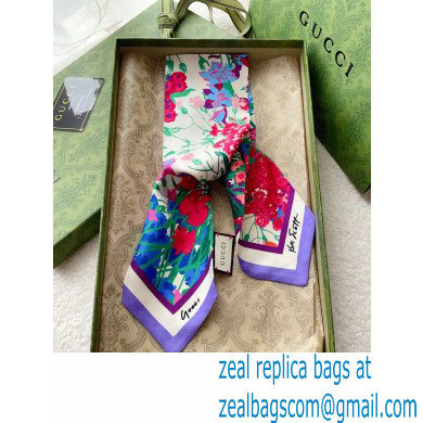 Gucci Flora print silk neck bow Scarf 10x86cm 11 2023