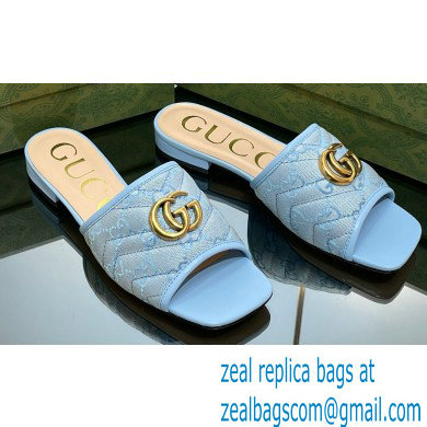 Gucci GG embroidered Slide Sandals Canvas Blue With Double G 2023 - Click Image to Close